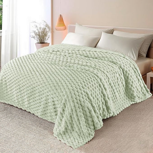 Whale Flotilla King Size Blanket for Bed with Jacquard Pattern, Fuzzy Soft Cozy Exquisite Blankets for All Season, Warm and Fluffy, 90x104 Inch, Sage Green
