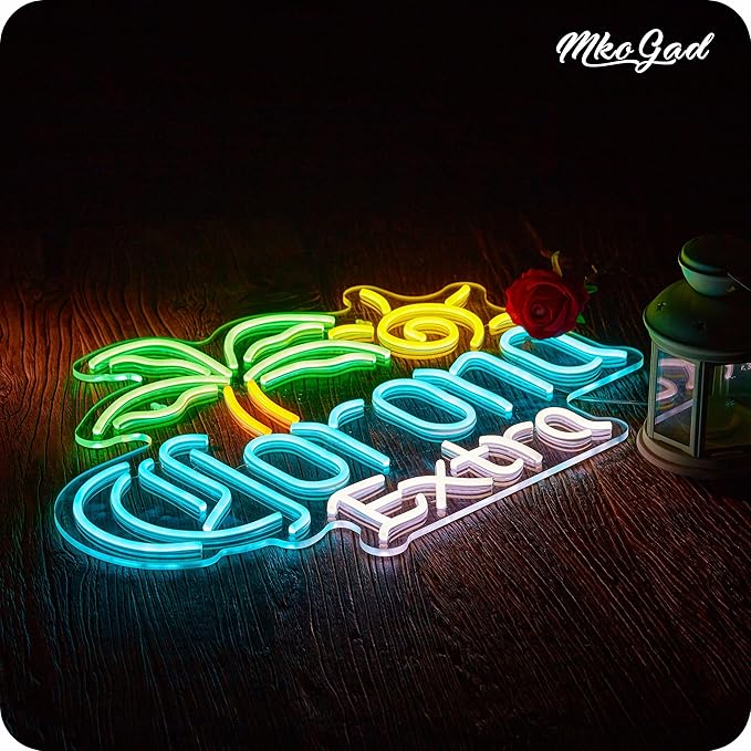 Large Size Beer Neon Sign for Wall Decor Coron Palm Tree Light Up Signs for Man Cave Bar Pub Store Party Club Big Beer LED Lights for Wall Decor Gifts (24 in, 12 v)