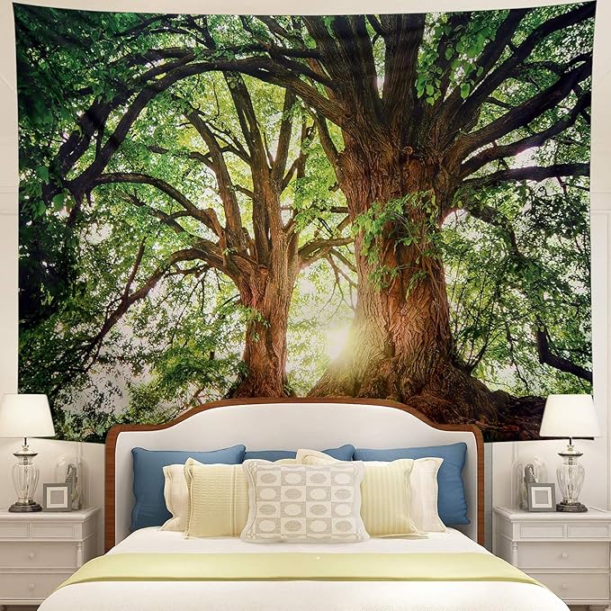 ENJOHOS Dark Green Landscape Nature Tapestry Home Decor Extra Large Wall Hanging Tree Tapestry Enchanted Forest Backdrop for Bedroom Living Room Indoor Outdoor Decoration (79''L x 59''W)