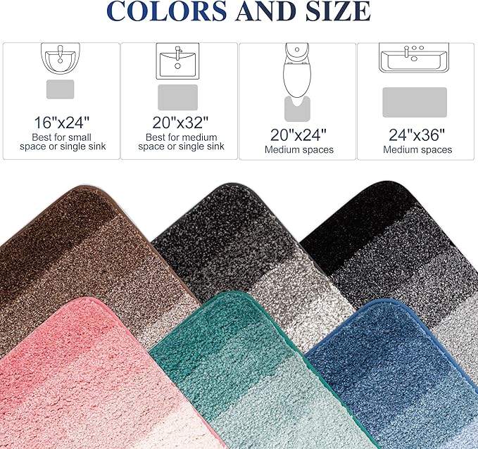 Walensee Non Slip Bath Mat (24 x 36, Ombre Brown) - Soft Microfiber Shaggy Mat, Water Absorbent, Machine Washable, Thick Plush Rug for Shower