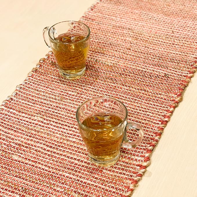 Chardin Home Natural Jute Table Runner 13x48 Inch – Vintage Boho Rustic Table Decor – Handwoven Jute Table Runner in Natural and Rust Orange – Farmhouse Dining or Console Table Accent