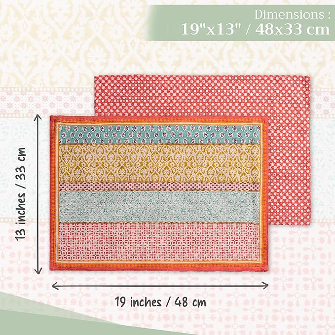 Maison d' Hermine Placemats Set of 4 100% Cotton Washable Cloth Place Mats, Reusable Table Mats for Kitchen Dining Decoration, Party, Wedding, Restaurant Spring/Summer (Provence, 13" x 19")