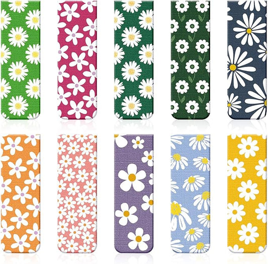 10 Pieces Magnetic Bookmarks Floral Magnet Page Markers Assorted Book Markers Set Flower Bookmarks Stationery for Students Reading, 10 Styles