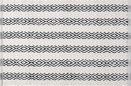 Bedding Craft Diamond Stripe Area Rug for Living Room 24x36 Inch - Beige/White/Black - Machine Washable 2x3 Feet Rugs - 60% Cotton 40% Mixed Fiber, Area Rug for Bedroom, Arearug for Bedroom