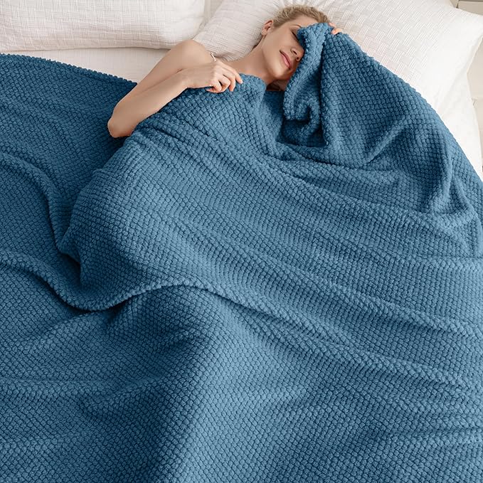 Blue Soft Fleece 300GSM Twin Blanket for Couch Cozy Flannel Room Decorative Blankets, Lightweight Plush Blanket for Bed Sofa, 60x80