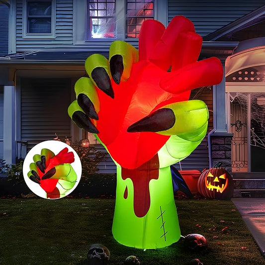 Joiedomi 5 Ft Halloween Inflatables Zombie Hand Outdoor Decorations, Blow Up Decors with Build-in LEDs and Pumping Heart, Halloween Inflatables Zombie Hand Party Decoration for Yard Garden Lawn