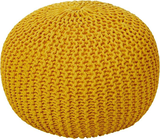 GDFStudio Poona Handcrafted Modern Cotton Pouf, Yellow 20 *20 *14