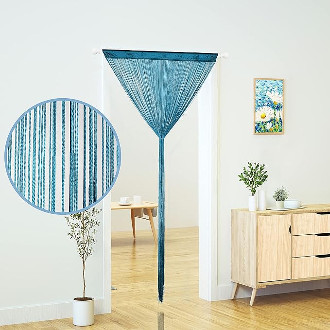 Doorway String Curtain Door Curtains,Boho Hippie Hanging Patio Room Decor Bedroom Wall Window Closet Kitchen Living Room Fringe Macrame Divider Panel Laundry Room Tapestry (Teal Blue, 100 x 200 cm)