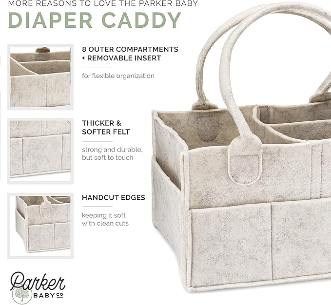 Parker Baby Diaper Caddy - Nursery Storage Bin and Car Organizer for Diapers and Baby Wipes - White, Large