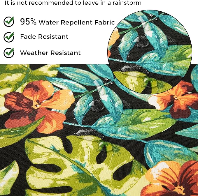 Patio Cushion Covers with Ties, 2 Pack, Outdoor Water Resistant Deep Seat Chair Cushion Slipcover 24x22x4 Inch for Garden Couch Sofa (Replacement Cover Only)-Tropical Green Leaves