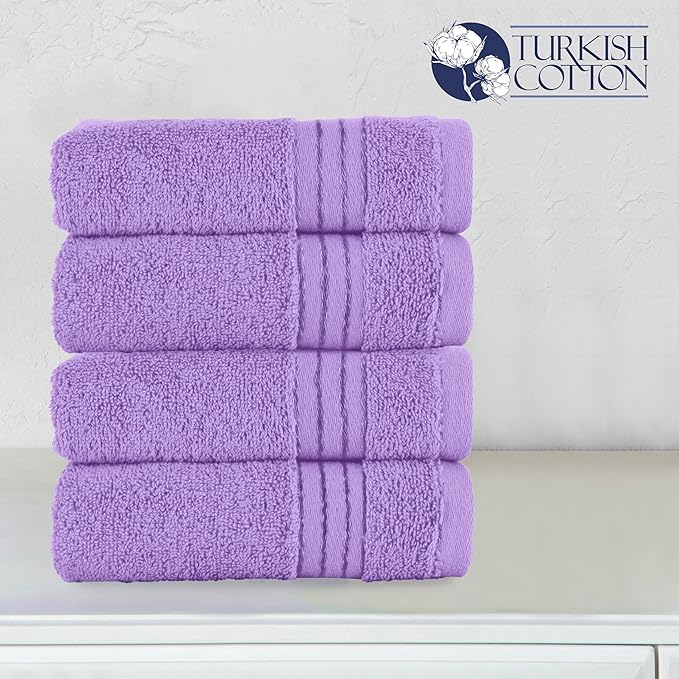 Elegant Comfort Premium Turkish Cotton 4 Pack Hand Towel Set - 16 x 28 inch, Luxurious Hotel Spa Quality 100% Turkish Cotton 4PC Hand Towel Set - Highly Absorbent - Soft Bathroom Towels, Lilac