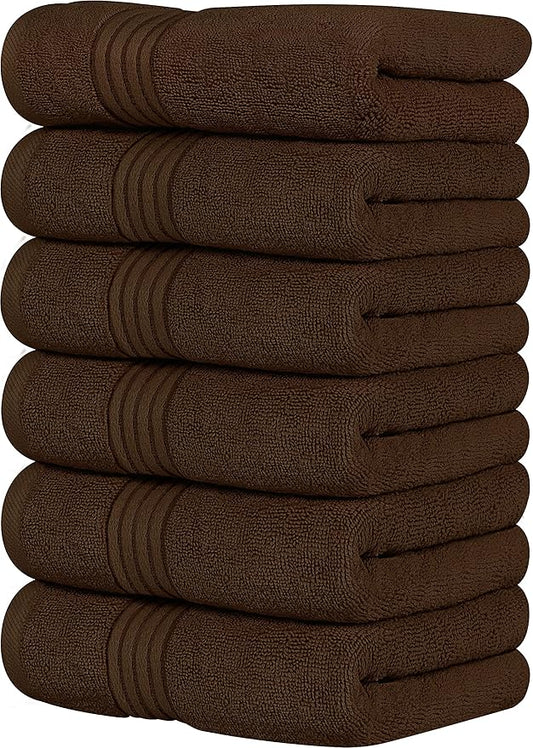 Utopia Towels 6 Piece Premium Hand Towels Set, 16 by 28 inches, 100% Ring Spun Cotton, Lightweight and Highly Absorbent Towels for Bathroom, Travel, Camp, Hotel, and Spa, Dark Brown