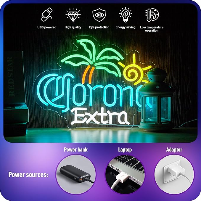 Palm Tree Coron Beer Neon Sign for Wall Decor Bar Light Up Signs Extra Beer LED Lights Man Cave Pub Store Party Club Gifts