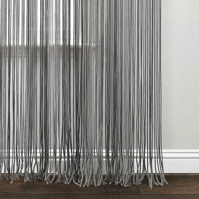 Lush Decor Boho, Textured Macrame Cotton Window Curtain Panel, 40" W x 84" L, Gray Wine Wall Decor, Room Divider