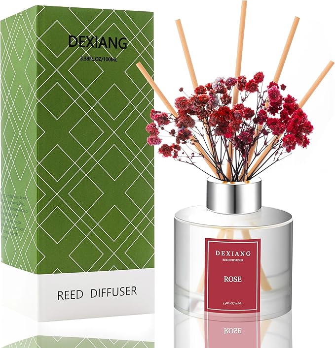 Rose Reed Diffuser Set - 3.38 fl oz (100ml) Essential Oil with 6 Reed Sticks | Home & Bathroom Decor