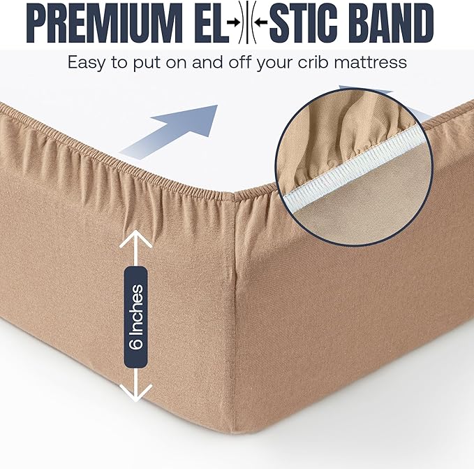 Mini Crib Fitted Sheet, 100% Cotton Knitted Jersey, Pack n Play Sheet, Breathable, Fitted Crib Sheets, Super Soft, Toddler Fitted Sheet,2 Pack,Brown/Flowers, 38x24x6