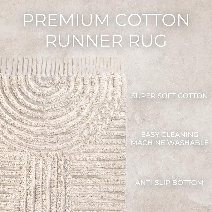 Beautiful 4x6ft. Boho Area Rug w. Tassels for Your Hallway, Living Room Or Bedroom - Soft Cotton Carpet Fit Perfectly in Any Kitchen/Dining Space - Washable Rug Enhances Any Home Decor - 48x72 inch
