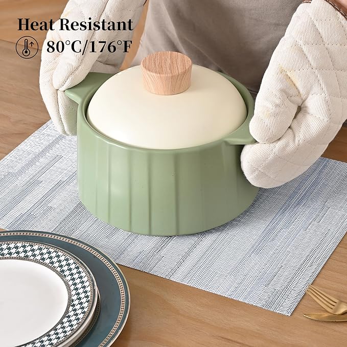 Leetaltree LightSteel Blue Placemats Set of 6 - Heat Resistant Non-Slip Place mats for Dining Table, Washable Durable PVC Vinyl Woven Table Mats（LightSteel Blue, 6）