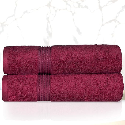 Superior Egyptian Cotton Bath Towel Set, Home Bathroom Towels, Master, Guest Bath, Decor Essentials, Quick Dry, Absorbent, Large Body Towels, Spa, Hotel, Resort, Adult, Kids, Set of 2, Burgundy