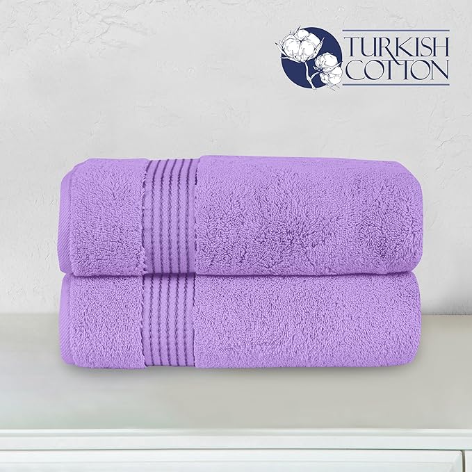 Elegant Comfort Premium Turkish Cotton 2 Pack Bath Towel Set - 27 x 54 inch, Luxurious Hotel Spa Quality 100% Turkish Cotton 2PC Bath Towel Set - Highly Absorbent - Soft Bathroom Towels, Lilac