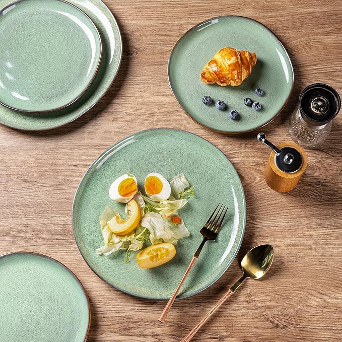 AmorArc Ceramic Dinnerware Sets,Handmade Reactive Glaze Stoneware Plates and Bowls Set,Highly Chip and Crack Resistant | Dishwasher & Microwave Safe Dishes Set,Service for 4 (12pc)