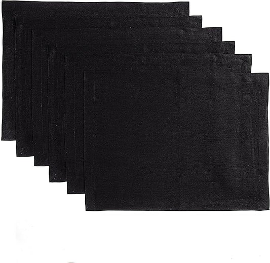 Solino Home Linen Black Placemats Set of 6-100% Pure Linen Placemats 14 x 19 Inch for Summer - Fete