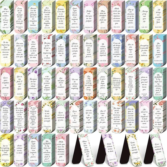 100 Pack Flower Bible Magnetic Bookmarks Christian Magnet Bookmark Clips for Women Men Book Lovers Bible Page Markers for Teachers Students Reading School Office Home, Printing on 2 Side