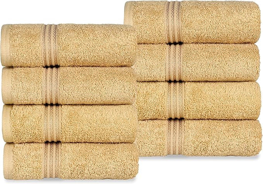 Superior Egyptian Cotton 8-Piece Hand Towel Set, Towel Basics for Quick Dry, Absorbent Small Towels, Facial, Spa, Kitchen, Bathroom Essentials, Apartment, Guest Bath, Soft, Washcloth, Gold