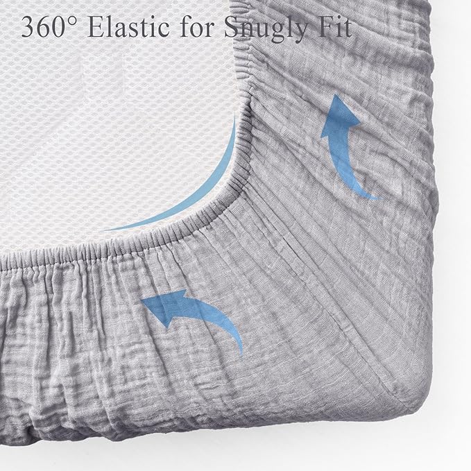 Muslin Crib Sheets for Boys Girls, 2 Pack 100% Cotton Soft Breathable Fitted Baby Sheet Set, 28x52 Inch Fits Standard Crib and Toddler Mattresses, Brown & Grey