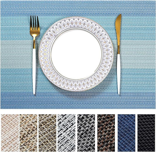 LEXMORE Placemats Set of 4 Vinyl/Plastic Woven Place Mats for Kitchen Table Indoor/Outdoor Washable Placemat Wipeable Dining Table Mats(Ocean Geode)