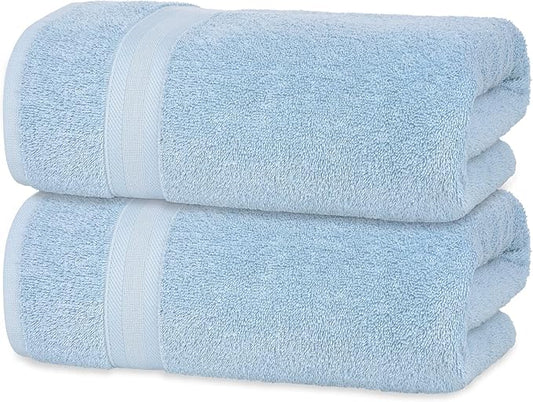 Quick-Dry, Soft & High Absorbent Jumbo Bath Sheet 35"x70" Cotton Turkish Bath Towel Set of 2 | Daily Use 100% Cotton for Bathroom, Gym & More | Bathroom Towels Set (2 Pcs, Blue)
