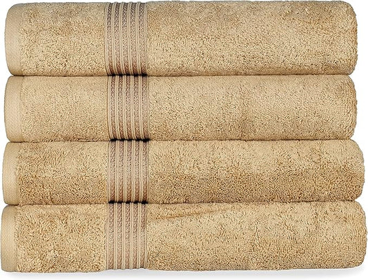 Superior Egyptian Cotton 4-Piece Bath Towel Set for Shower, Bath, Spa, Resort, Hotel, Soft Body Towels, Airbnb Essentials, Apartment, Dorm, Quick Dry, Absorbent, Bathroom Basics, Toast