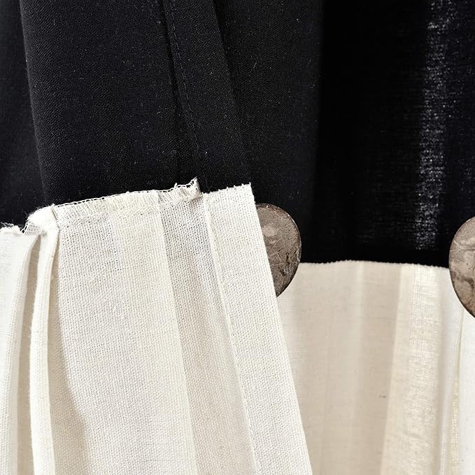 Lush Decor Linen Button Window Curtain Panel, Single, 40" W x 95" L, Black & Off White - Country Curtains - Rustic Decor - Color Block Modern Farmhouse Curtains For Living Room, Bedroom & Dining Room