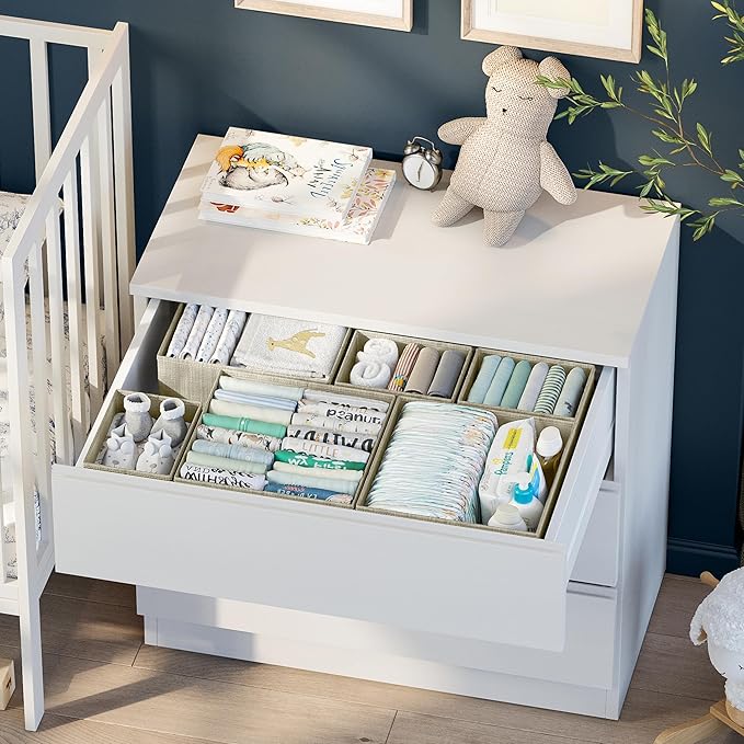 Drawer Organizer Clothes Set of 12 Beige - Dresser Organizer For Nursery, Bedroom, Closet - The Perfect Baby Clothes Organizers and Storage & General Nursery Organization or Dresser Drawer Organizers
