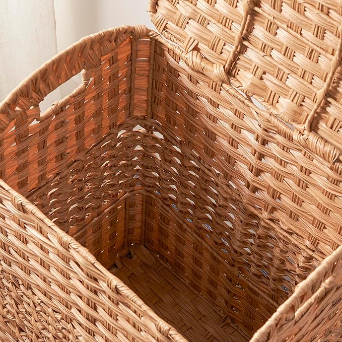 Apostle Rectangular Woven Laundry Hamper with Lid - Spacious Wicker Basket for Clothes Storage (Natural Brown, 18.5x14.6x24 in)
