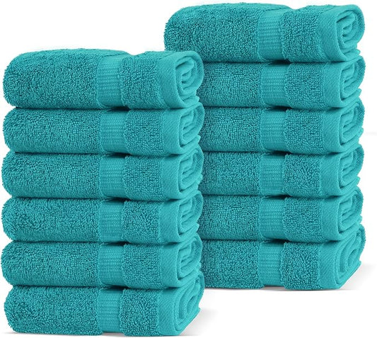 Chakir Turkish Linens |Hotel & Spa Quality 100% Cotton Premium Turkish Towels | Soft & Absorbent (12-Piece Washcloths, Aqua)