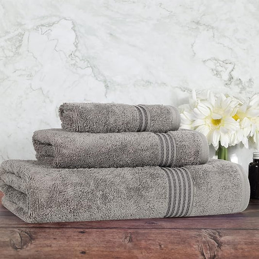 Superior Egyptian Cotton 3-Piece Towel Set, Assorted Towels for Home Bathroom, Master, Guest Bath, Decor Essentials, Includes 1 Bath, 1 Hand, 1 Face Towel/Washcloth, Quick Dry, Absorbent, Charcoal