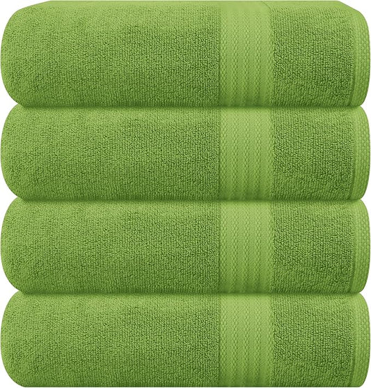 GLAMBURG Premium Cotton 4 Pack Bath Towel Set - 100% Pure Cotton - 4 Bath Towels 27x54 - Ideal for Everyday use - Ultra Soft & Highly Absorbent - Kiwi Green