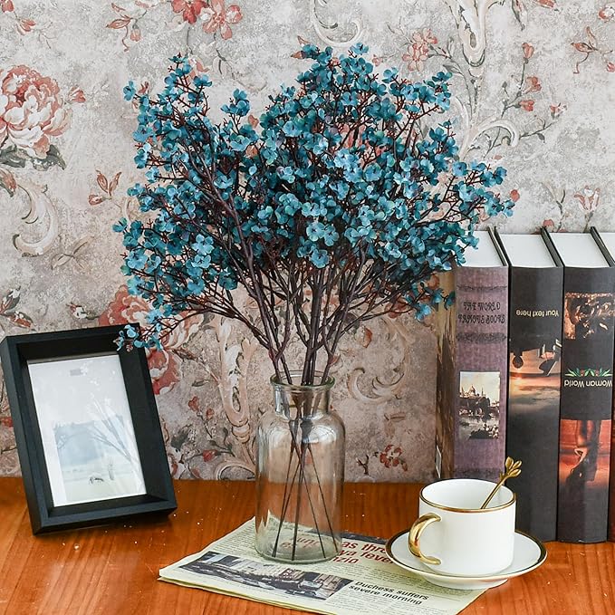 Mandy's Teal Artificial Baby’s Breath Flowers 15 Bundles Silk Gypsophila with Bendable Stems for Fall Centerpiece Wedding Decor and Table Arrangements