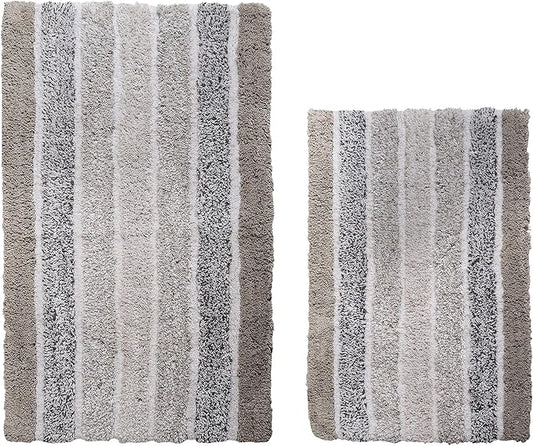 Bathroom Rugs Set 2 Piece Light Grey Alpine Stripe Non-Slip Cotton Bath Mats for Bathroom Floor |Quick Dry Bathroom Mat for Tub Spa Shower|Living Room Entry Way Door Mats |21x32 & 17x24 Inches