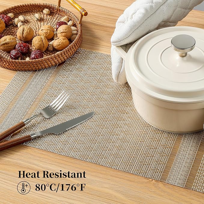Leetaltree Stardust Yellow Placemats Set of 4 - Heat Resistant Non-Slip Place mats for Dining Table, Washable Durable PVC Vinyl Woven Table Mats（Stardust Yellow, 4）