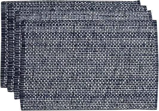 Sweet Home Collection 100% Cotton Placemats for Dining Room Rectangle Two Tone Woven Fabric 13" x 19" Soft Durable Table Mat Set, Set of 6, Navy