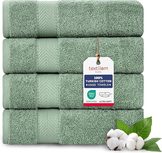TEXTILOM Turkish Hand Towels for Bathroom – Hotel and Spa Quality & Soft & Absorbent & Quick Dry Bathroom Hand Towels – 100% Cotton Turkish Hand Towel Set of 4 (16 x 28 inches) - Green