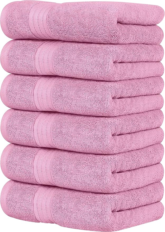 Utopia Towels 6 Piece Premium Hand Towels Set, 16 by 28 inches, 100% Ring Spun Cotton, Lightweight and Highly Absorbent Towels for Bathroom, Travel, Camp, Hotel, and Spa, Pink
