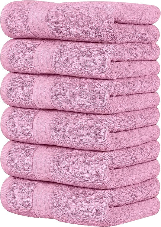 Utopia Towels 6 Piece Premium Hand Towels Set, 16 by 28 inches, 100% Ring Spun Cotton, Lightweight and Highly Absorbent Towels for Bathroom, Travel, Camp, Hotel, and Spa, Pink