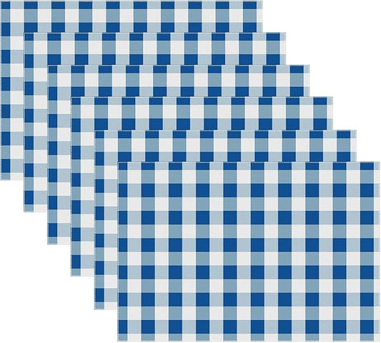 Urban VillaPlacemats for Dining Table 100% Cotton Placemats 14''x20'' Over Sized Tablemats Set of 6 Placemats Blue/White Buffalo Check Tablemats for Family Dinners Wedding PartiesPlacemats