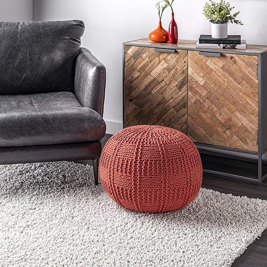 nuLOOM Berlin Casual Knitted Filled Ottoman Pouf