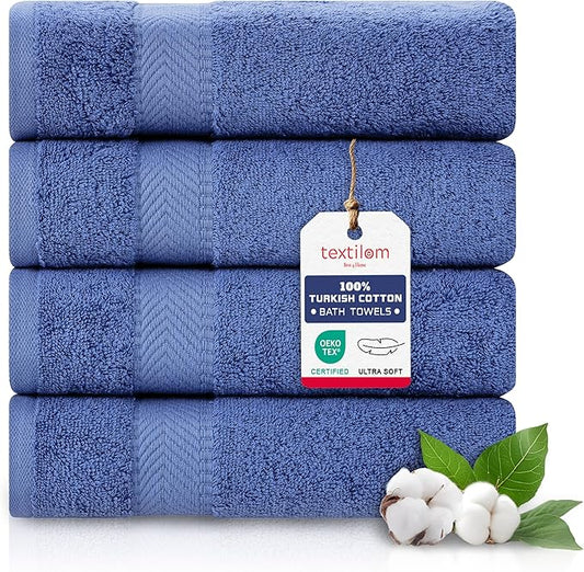 TEXTILOM Bath Towel Set – Hotel and Spa Quality & Soft & Absorbent & Quick Dry Bath Towels for Bathroom – 100% Turkish Cotton Bathroom Towels Set of 4 (27 x 54 inches)- Navy