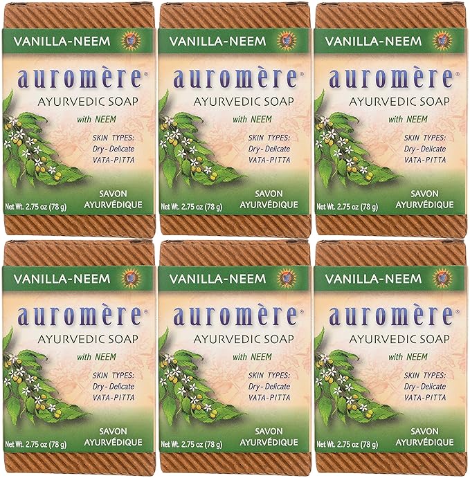 Auromere Ayurvedic Bar Soap, Vanilla Neem - Eco Friendly, Handmade, Vegan, Cruelty Free, Natural, Non GMO (2.75 oz), 6 pack
