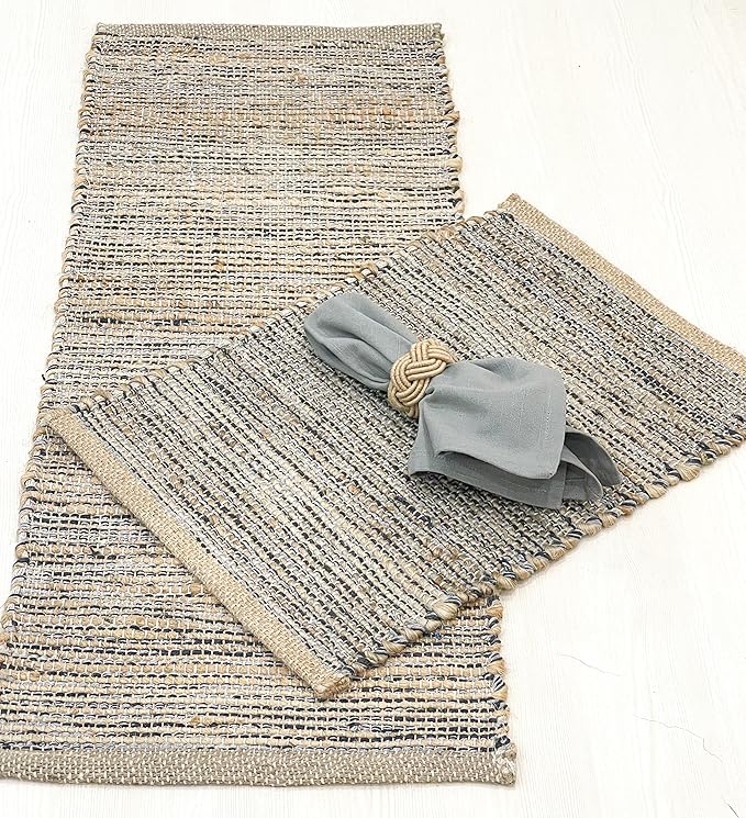 Chardin home Natural Jute Table Runner 13x48 Inch – Vintage Boho Rustic Table Decor – Handwoven Jute Table Runner in Natural and Grey – Farmhouse Dining or Console Table Accent